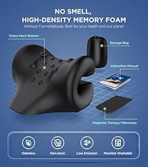 Osteo Neck Stretcher with Magnetic Therapy Cover, 2 Modes[Gentle/Strong] Pain Relief Cervical Traction Device, Neck and Shoulder Relaxer, Chiropractic Pillow for TMJ Headache Spine Alignment, Rose