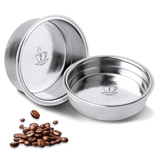 YIQILAIYA 2 Pezzi Filtro Macchina Caffè da 51mm, Filtro per Caffè in Acciaio Inossidabile Senza Pressione, Compatibile con Macchine da Caffè Cecotec, UFESA e Breville (Tazza Singola+Doppia)