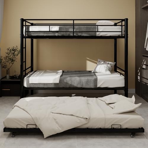 Arhatreya Litera de 90 x 190 cm, cuna infantil con cama plegable, litera con barandilla de seguridad, cama de metal, estructura de cama, cama para niños y niños (sin colchón), color negro