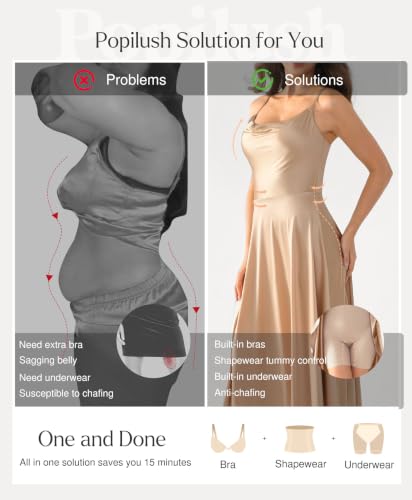 Image of Popilush Corset Midi Dress with Built in Bra, A Line Shapewear Dress | Tea Parties, Daytime Weddings, Garden Events and Semi Formal Occasions