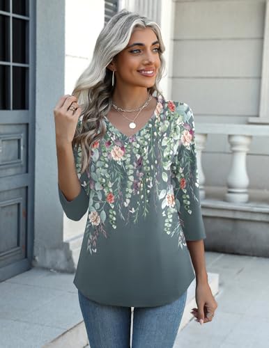 Image of Zeagoo Womens Blouse Casual 3 /4 Length Sleeve V Neck Basic T-Shirts Spring Summer Cute Tunic Tops Business Work Tees