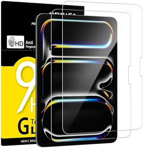 NEW'C Schutzfolie für iPad Pro 11 Zoll (M4) 2024 für Panzerglas | 2 Stück, Transparent, 11 Zoll, 9H Härte, Kratzfest, Blasenfrei, HD Klar, Oleophob, Berührungsempfindlich