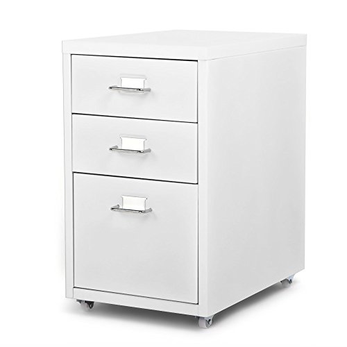 IKAYAA Archivador Cajonera de Metal para Oficina con3 Cajones 4 Ruedas Blanco