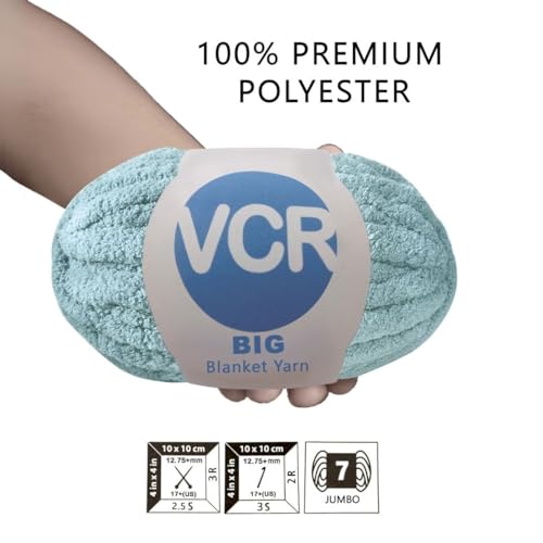 Image of VCR Baby Blue Yarn, 200 Grams Big Chunky Hank, 22 Meters Length, Suitable for Knitting Blankets and Pillows, 100% Polyester Yarn Ball for Crochet DIY, Soft Threads, Pack of 1