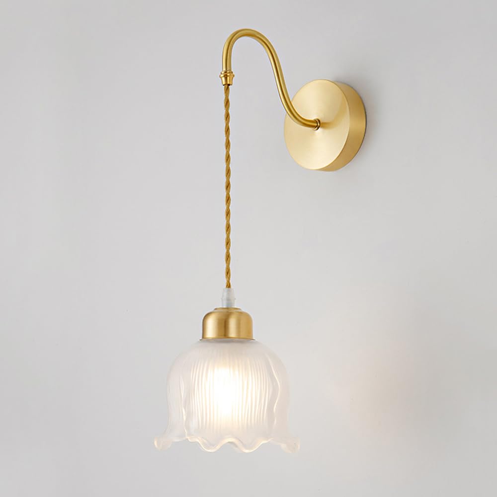 SXECAEPS Wall Sconces Brass Flower Milk Glass Fixture Mid Century Modern Nordic Floral Gold Industrial Hanging for Bedroom Living Room Farmhouse