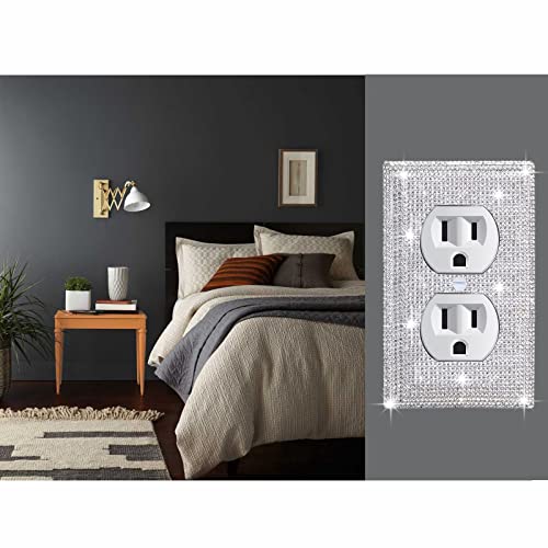 4 Pcs Outlet Covers Shiny Silver Rhinestones Wall Plate 1 Gang Toggle Light Switch Cover Decorative Durable Switch Covers #TOP4