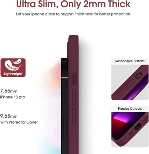 Image of DIZORO Square Candy Case Compatible for iPhone 13 Pro Max Shockproof Slim Back Cover Liquid Silicone Case with Camera Protection (Wine Red)