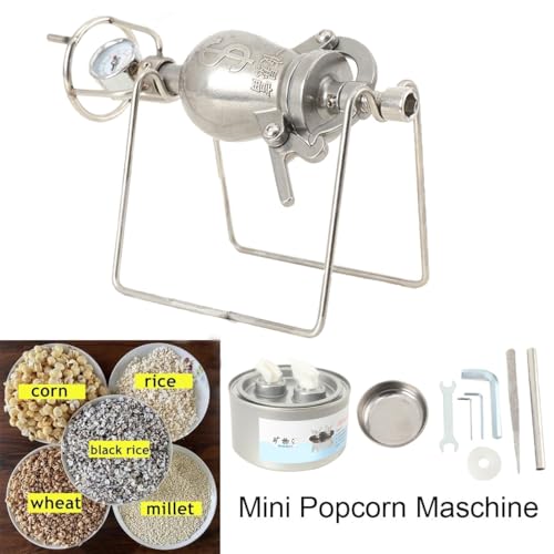 QAVODB 100ml Hochdruck-Popcornmaschine Mini-Edelstahl Professionelle Popcorn-Bräter, Handkurbel Gasheizung Langsamer Schub Mit Manometer Für Familienfeiern Studienpartyspaß