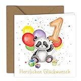 Geburtstagskarte – Panda mit Luftballons | Klappkarte (15 x 15 cm) – mit Kraft Umschlag – Innen blanko