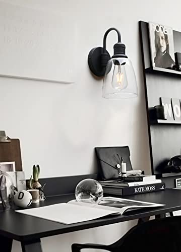 Yosoan 1-Light Vintage Wall Sconce, Black Industrial Fixture Light with Elegant Gooseneck Curved Rod, Indoor Clear Glass Shade Wall Lamp Lighting for Bathroom Porch Kitchen Living Room Restaurant - Image 6