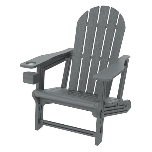 ML-Design Adirondack Loungestuhl mit Getränkehalter, Grau, Gartenstuhl aus Kunststoff, Holzoptik, Gartensessel mit Stecksystem, Adirondack Chair wetterfest, Outdoor Loungesessel für Garten & Terrasse