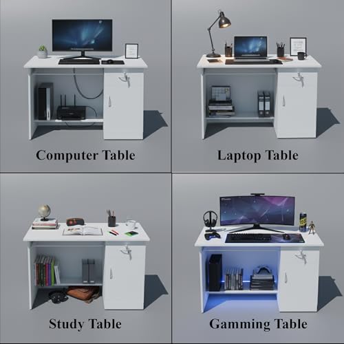 Image of Nityam Computer Table for Home pc Storage Keyboard Tray with Drawer | Office Desk | Study Table for Home (Color-White)