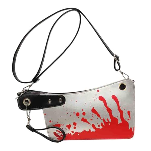 Image of PU Leather Creative Prank Knife Shoulder Bag, Japanese Cartoon Gothic Horror Crossbody Bag, Bloody Axe Chopper Clutch Purse