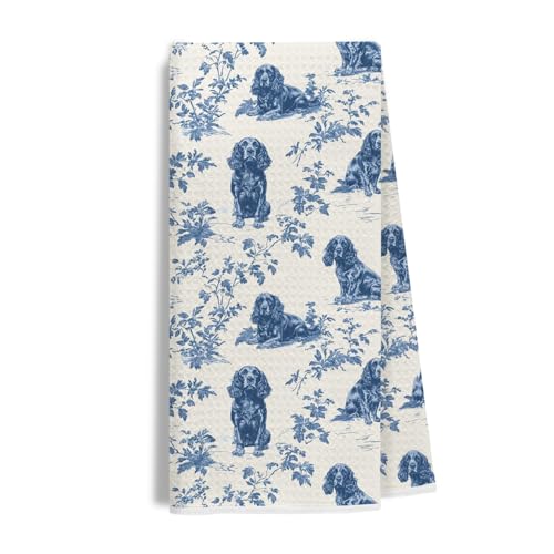 Image of Chinoiserie Cocker Spaniel Kitchen & Tea Towel for Women, Farmhouse Floral Dish & Hand Towel for Dog Lovers Moms,16x24 Inch