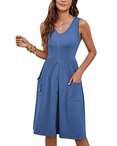 Image of MOLERANI Women Summer Dresses Sleeveless Casual Loose Swing Button Down Midi Dress with Pockets