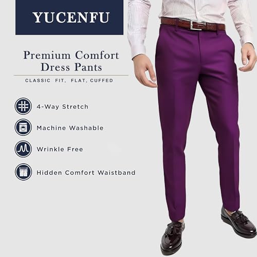 Image of Men's Cozy Hidden Expandable Waist Dress Pants | Premium Stretch Texture Weave Work to Weekend Pants