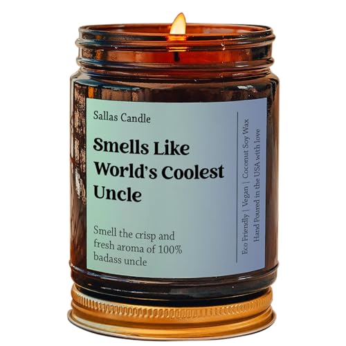 Smells Like World's Coolest Uncle Soy Wax Candle, Funny Gift for Uncle, Uncle Gift Candle, Soon to Be Uncle, Eco Friendly 4Oz 9Oz Amber Candle 9 Scent Options