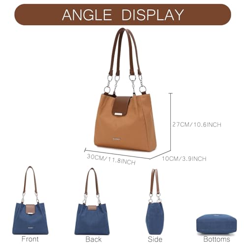 Image of BESMART Denim Tote Bag for Women, Retro Canvas Shoulder Bags with Circle Chain and PU Leather