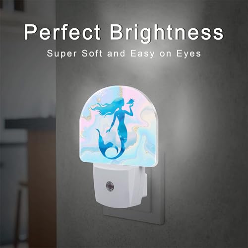Image of Watercolor Blue Mermaid Night Light for Kids,Pastel Pink Glitter Liquid Marble Plug in Night Light with Dusk to Dawn Sensor, 0.5w Energy Saving Nightlight for Hallway Stairway Kitchen Bedroom