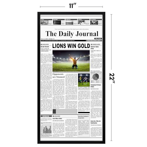 Image of Americanflat 11x22 Newspaper Frame with Polished Plexiglass - Display for Assorted Media Articles - Streamline Collection - Thin Border Picture Frame for Wall Display - Black