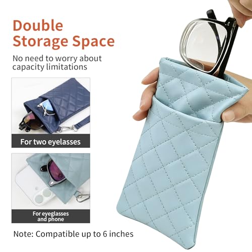 Image of Double Eyeglass Case Soft Dual Glasses Case for Women Men Travel Squeeze Top Sunglasses Cases Eyeglasses Pouch