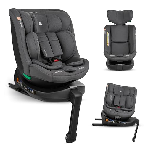 KikkaBoo Silla de Coche i-Size i-SECURE, 40-150 cm, Silla Coche Bebé Grupo 0 1 2 3 ISOFIX, de 0 a 12 años, de 0 a 36 kg, Giratoria 360º, 12 Posiciones Reposacabezas, Gris Oscuro