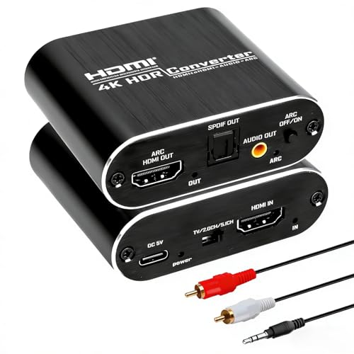 HDMI ARC Audio Extractor 4K@60Hz ARC to Optical Audio Adapter with Optical and 3.5MM Audio Output Converter Support 3D/HDCP1.4/LPCM7.1/DTS for TV Box/DVD/PS5/Headphone/Amp/Home Theater