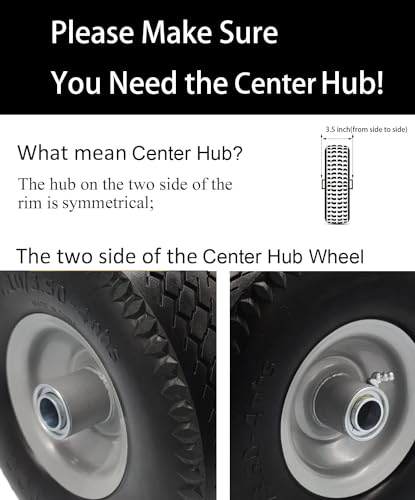Flat Free 4.10/3.50-4 Tire with 3/4 & 5/8 Axle Bore, 3.5” Center Hub 10 inch Solid Tire Replacement for Hand Truck/Wagon/Garden Cart/Wheelbarrow/Dolly(Set of 2)