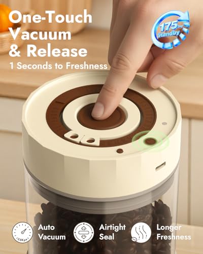 iKoffy Electric Vacuum Coffee Canister & Food Storage Jar – One-Button Operation Auto Airtight Sealed Coffee Container, 34 fl oz for 0.9 lb Beans