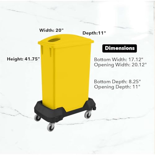 Image of 23 Gallon Slim Rectangular Garbage Can - with Bottle /Can Lid + Wheels - Yellow