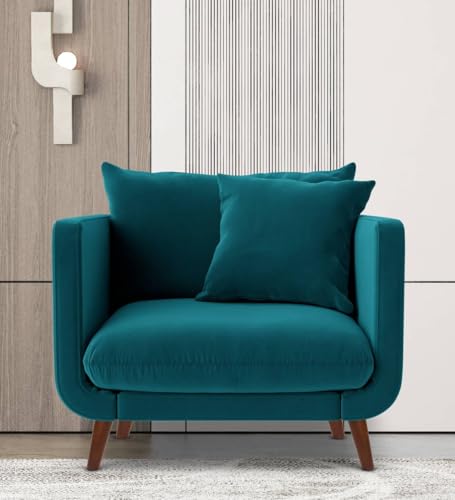 Image of Rejol Velvet 1-Seater Sofa Luxurious Comfort for Living Rooms and Offices (Teal Blue, Armchair)
