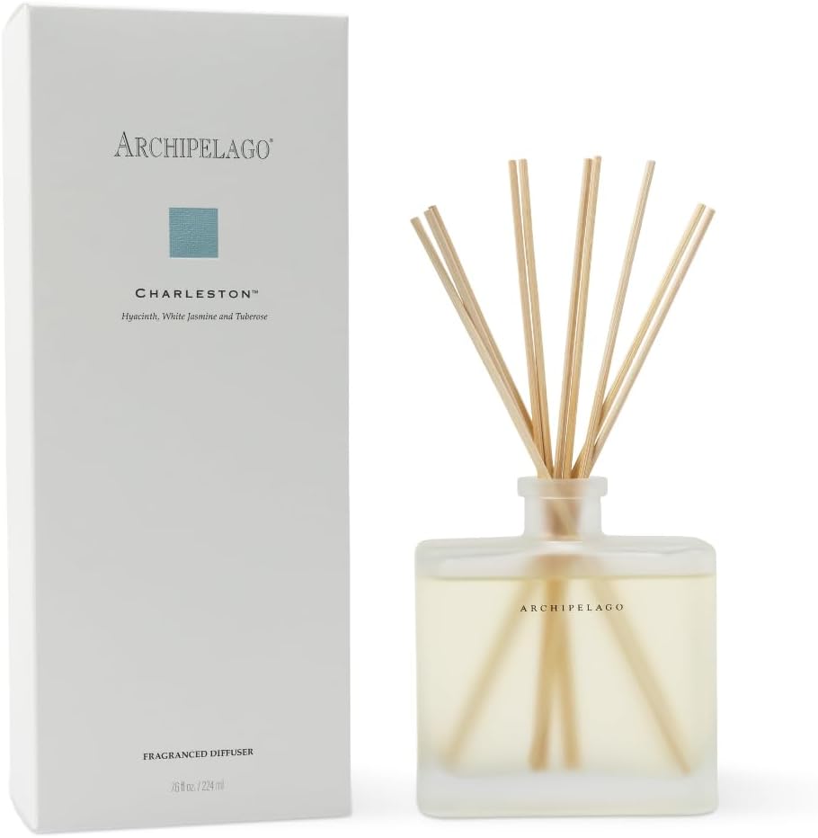 Archipelago Botanicals Charleston Reed Diffuser, Home Fragrance Reed Diffuser, Includes Fragrance Oil, Frosted Glass Vessel & 10 Diffuser Reeds, Perfect for Home, Office or Gift, 7.6 Fl Oz