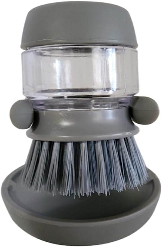 Dishwashing Brush With Liquid Soap Dispenser For Pan Pot Utensil, Sink washer Brush, Kitchen Cleaning Palm Scrub Dish Brush, Smart Kitchen Tool (Grey)