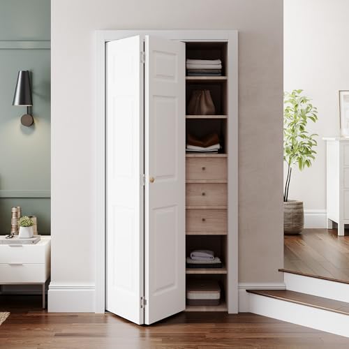 SMARTSTANDARD 32" x 80" Paintable Bifold Door, 3-Panels Closet Doors with Hardward Kits, White Primed Surface Ready for Painting, 29 2/5" x 78 2/5", Elegant Molded Design, Easy Installation