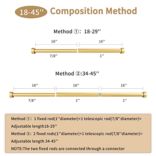 Gold Curtain Rod For Window 18-45’’(1.5-3.75Ft), Ynl Long Drapery Rods With 2Pcs Curtain Holdbacks, Adjustable Heavy Duty Curtain Rod With Cap Finials, Gold Modern Curtain Rod #TOP4