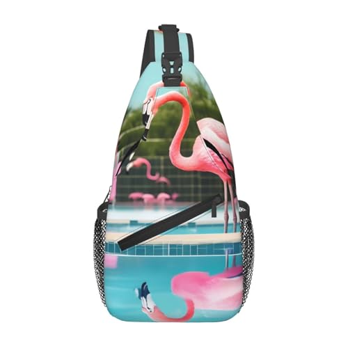 Mochila tipo bandolera unisex con estampado flamingo y piscinas