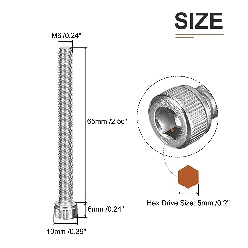 DTGN M6x65mm Socket Head Cap Screws Bolts, 5Pcs 304 Stainless Steel 18-8, Metric Machine Hex Socket Screw, Hex Drive - Image 2