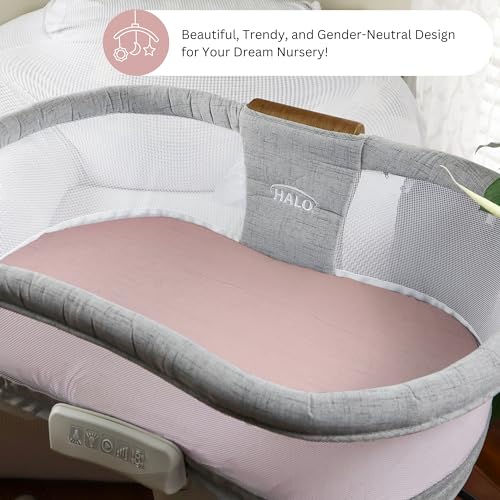 Image of TansyPanda Muslin Halo Bassinet Sheets for BassiNest Luxe Swivel, Soothing, Swivel, Lite, Essential Sleeper, 3 Pack, 33 X 17 Inch, Ultra Soft, Snug Fit, Unisex Boys Girls, Gray White (Pink)