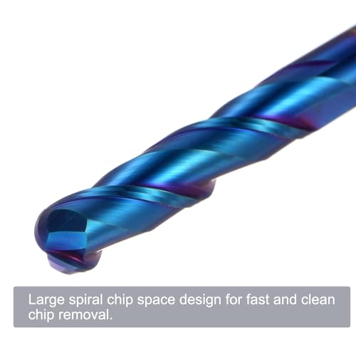 Image of uxcell Ball Nose End Mill CNC Router Bit, 1 /8 inch Radius 1 /4 inch Shank Solid Carbide Nano Coated Upcut Spiral 2 Flutes Cutter Milling Tool, 1 /4 inch Dia 3 inch Total Length