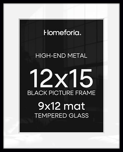 Image of Homeforia 12x15 Picture Frame Black, High End Metal 12x15 Poster Frames with Mat 9x12 for Photo, 12 x 15 Black Frame Matted to 9 by 12 inch Print, 15x12 Thin Frames, Tempered Glass, Wall Kit, Set of 3