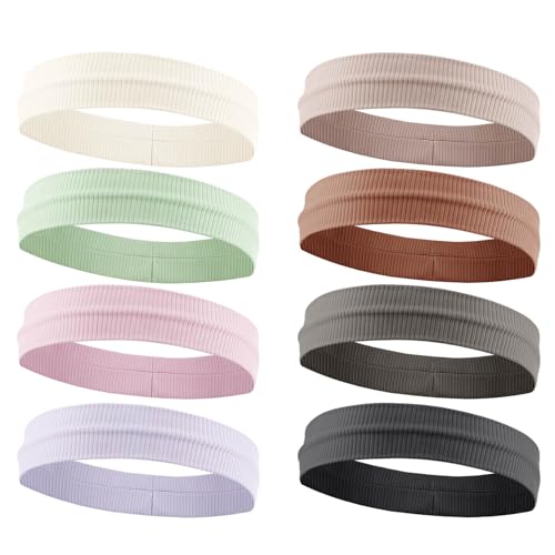 Image of DRESHOW 8 Pack Sweat Bands Headbands for Women Workout Non-Slip Stretchy Fashion HairBand Curly Hair Headband Soft Hair Accessories for Sports Running Athletic Yoga