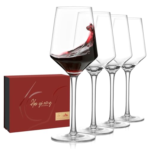 Red Wine Glasses Set of 4-17.5 Oz Elegant Large Hand-Blown Crystal Wine Glasses with Stem Ideal for Wine tasting Parties Wedding Anniversary Christmas Unique Birthday Gift