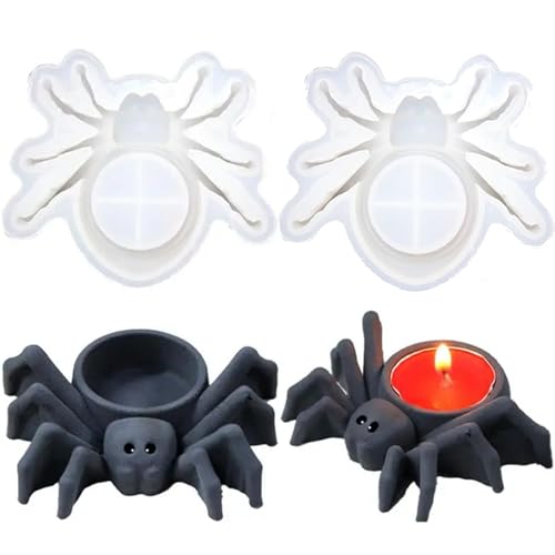 mdgfge 2Pcs Spider Candle Holder Resin Mold Halloween Epoxy Resin Animals Candlestick Casting Mould Holder Silicone Mold for Halloween Party DIY Tray Candy Containers Black