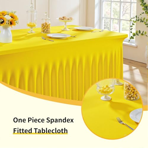 Image of Outpain 4Pack Yellow 6ft x 72in Rectangle Spandex /Polyester Blend Tablecloths for Standard Folding Tables - Wrinkle, Stain & Fade Resistant - Perfect for Multiple Occasions