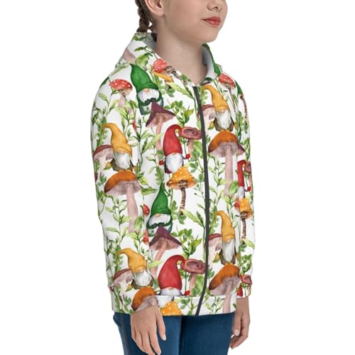 Mushrooms Gnomes Kids Pullover Hoodies Boys Zip Up Sweatshirts Girls Athletic Clothes with Pocket4
