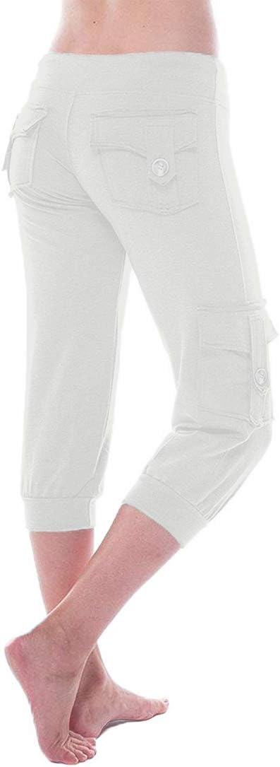 HSRKB Women's Yoga Capris Workout Pants Athletic Cropped Pants with 3 Button Pockets