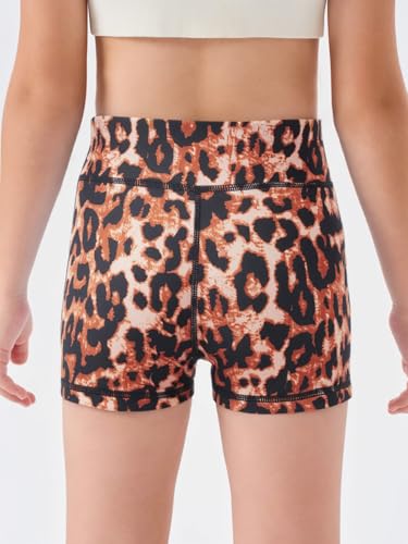 rrhss Girls Athletic Shorts Kids Leopard Print High Waisted Yoga Dance Biker Comfy Gymnastics Shorts 5-14Y3