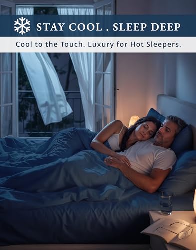 Image of LANE LINEN Full Size Sheet Sets 100% Egyptian Cotton Sateen - Estate Blue | Full Sheet Set - 4-Piece Set, 16 inch Deep-Pocket Snug Fit, 1000 Thread Count, Refreshes A Guest Room, Luxe Sheen,