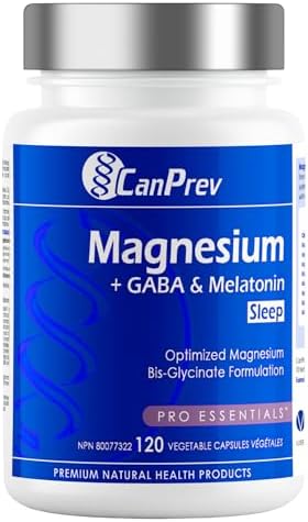 CanPrev Magnesium Bisglycinate Chelated + GABA & Melatonin, 120 Veg Caps, 120-Day Supply, Supports Restful Night, Muscle Function, Promote Relaxation & Balanced Sleep-Wake Cycle, Vegan, No GMO, Gluten