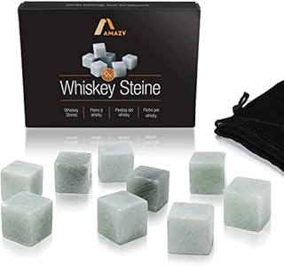 Amazy Kamienie do whisky (9 sztuk) wraz z aksamitnym woreczkiem kostki lodu wielokrotnego użytku z naturalnego, bezsmakowego steatytu, w eleganckim pudełku prezentowym